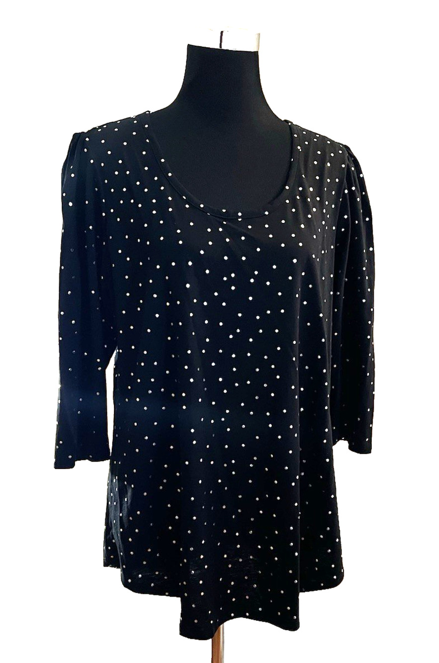 NWT Lane Bryant Black 3/4 Sleeve Silver Polka Dot Top Size 10/12
